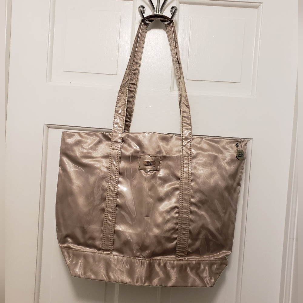 The SAK Goldtone Vinyl Shoppers Tote, Zip Close